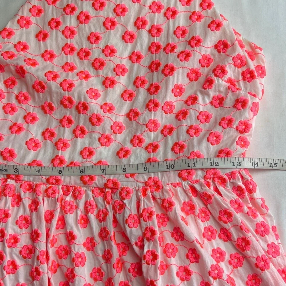 J Crew Neon Pink Floral Embroidered Halter Dress SZ 4